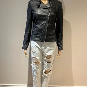 H&M Black Leather Jacket Asymmetrical Design